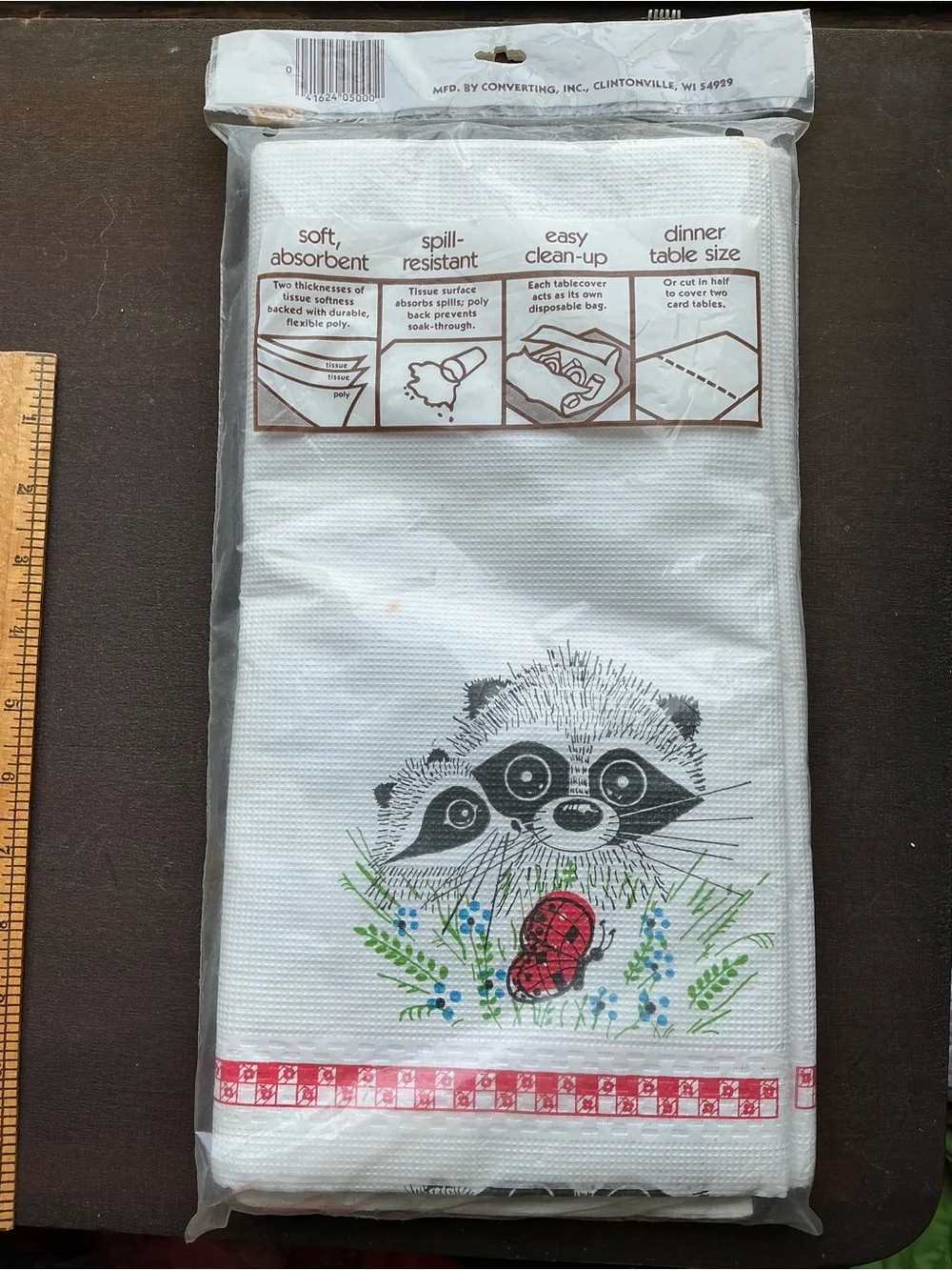 Vintage Jimothy  Raccoon Disposable Party Napkins and paper tablecloth. NIP